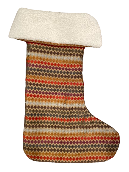 Patterned Christmas Stocking with Vintage Fabric Interior