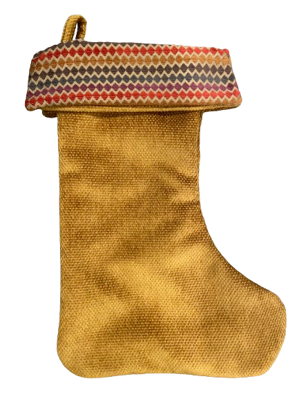Golden Christmas Stocking with Vintage Fabric Interior
