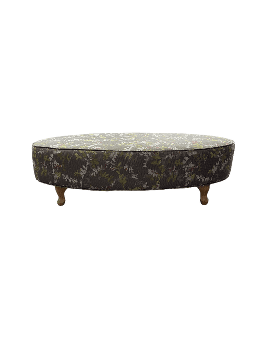 Oval Ottoman- Whimsical Floral Green