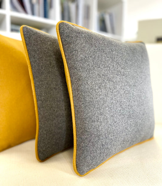 Grey and Ochre Wool MCM Pillow